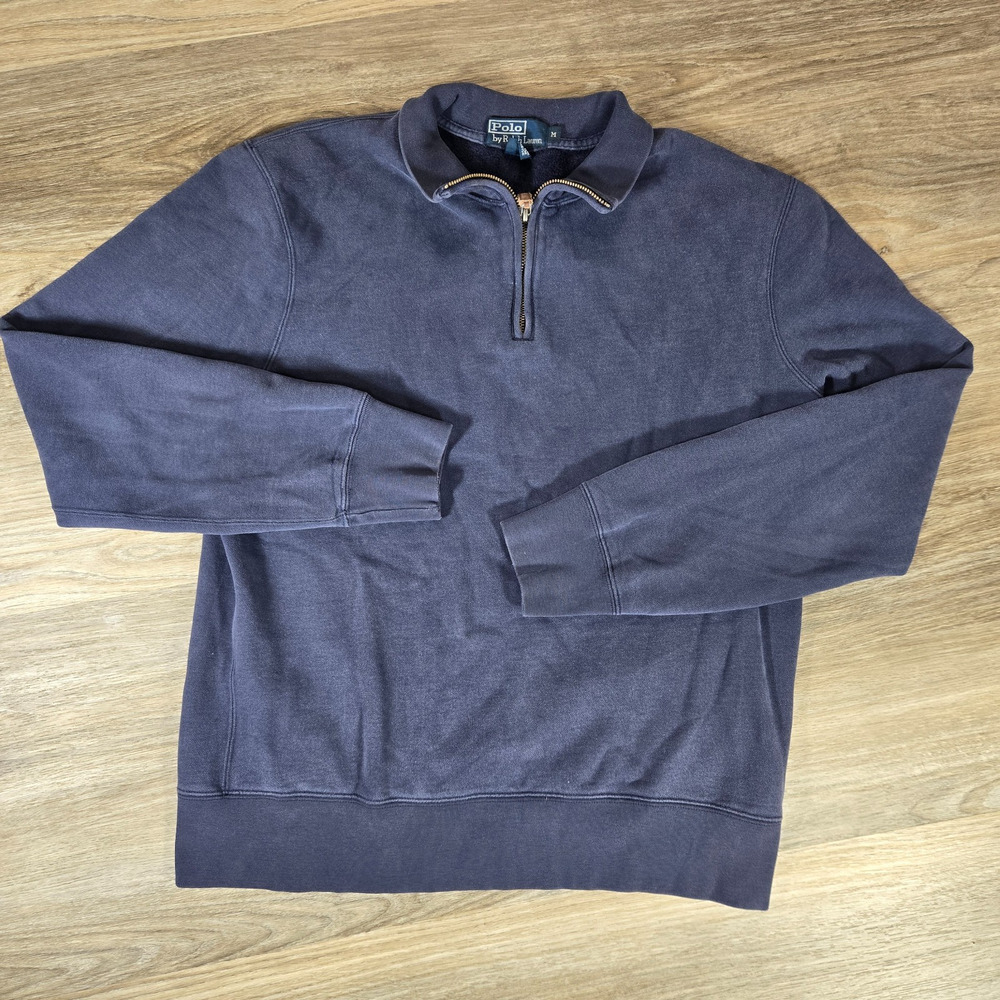 Vintage Polo USA Ralph Lauren Sweater Mens M Navy 1/4 Zip Pullover Preppy